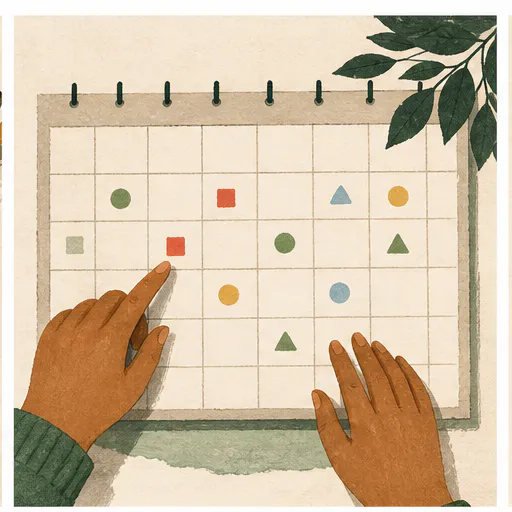 Hands choosing one clear goal from a simple monthly plan