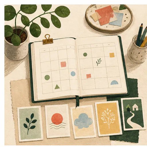 An open planner with a spread of practical monthly goal ideas